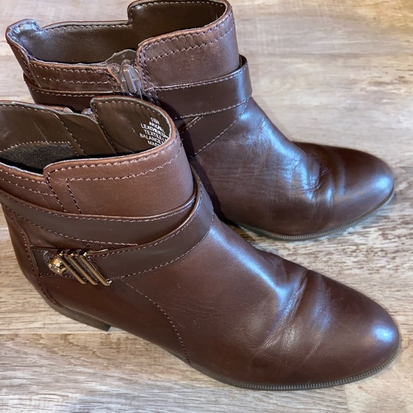 Anne Klein AkKabel Ankle Boots Womens 5.5 Brown Leather Side Zip Low Heel (K) - Picture 1 of 10